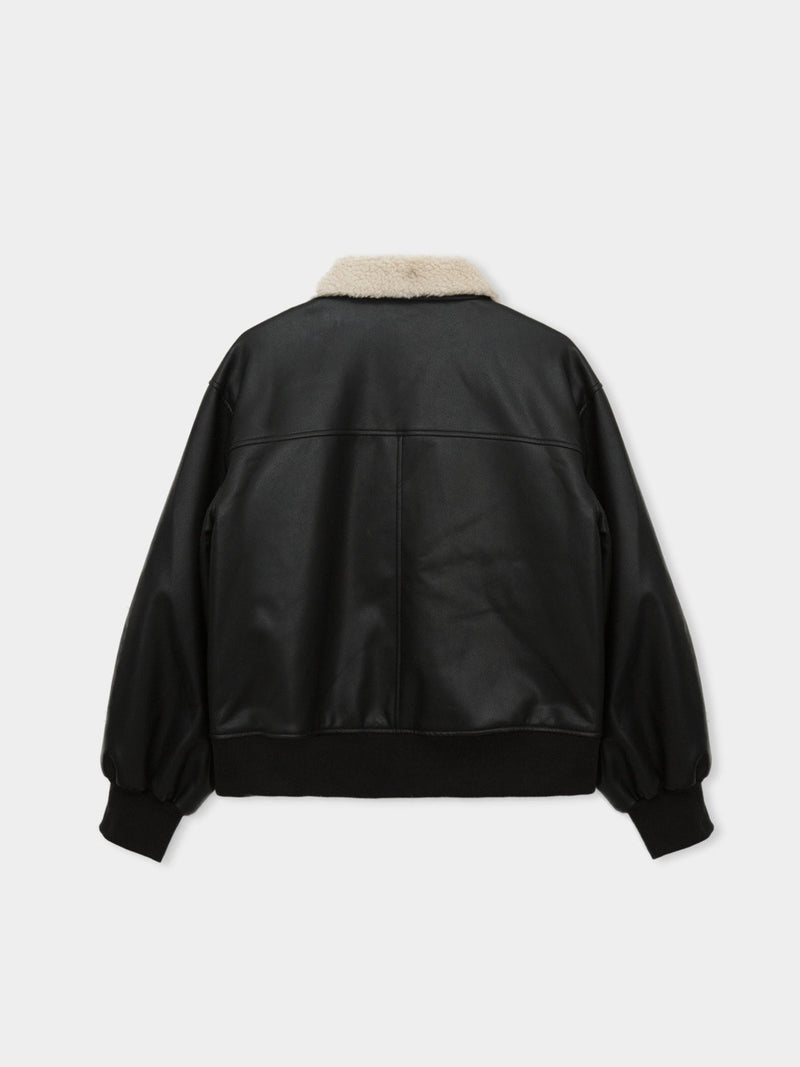 SHEARLING COLLAR VEGAN LEATHER JACKET