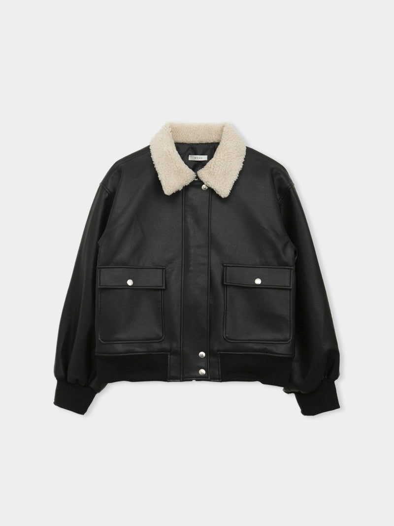 SHEARLING COLLAR VEGAN LEATHER JACKET