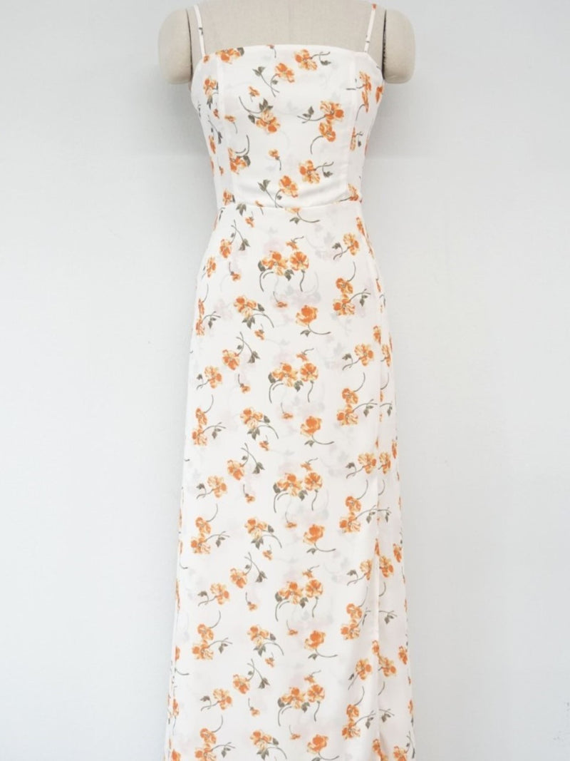 SHOESTRING STRAP ORANGE FLORAL DRESS