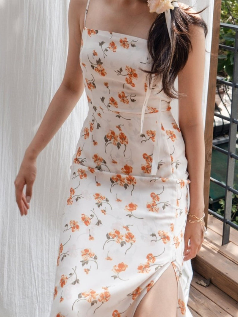 SHOESTRING STRAP ORANGE FLORAL DRESS