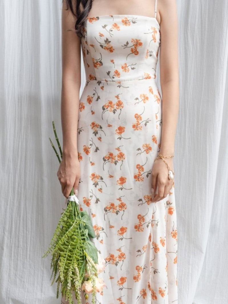 SHOESTRING STRAP ORANGE FLORAL DRESS