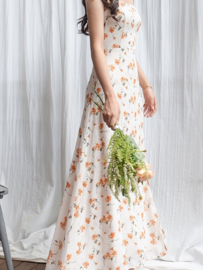 SHOESTRING STRAP ORANGE FLORAL DRESS
