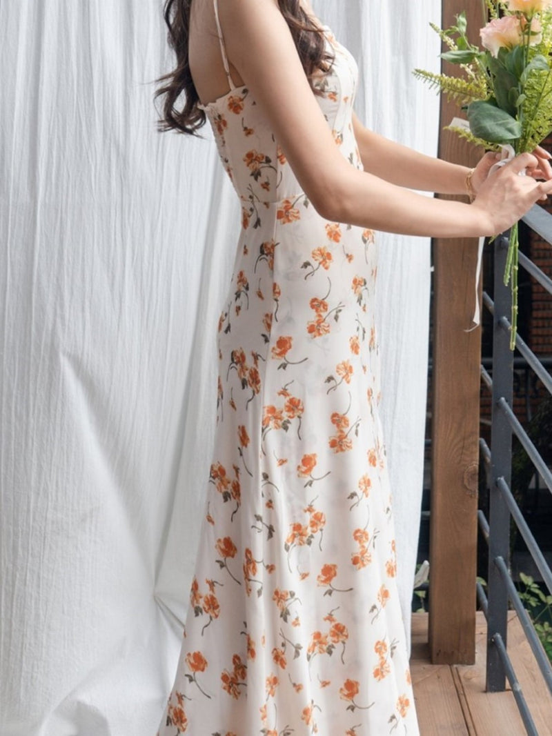 SHOESTRING STRAP ORANGE FLORAL DRESS