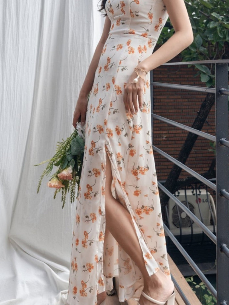 SHOESTRING STRAP ORANGE FLORAL DRESS