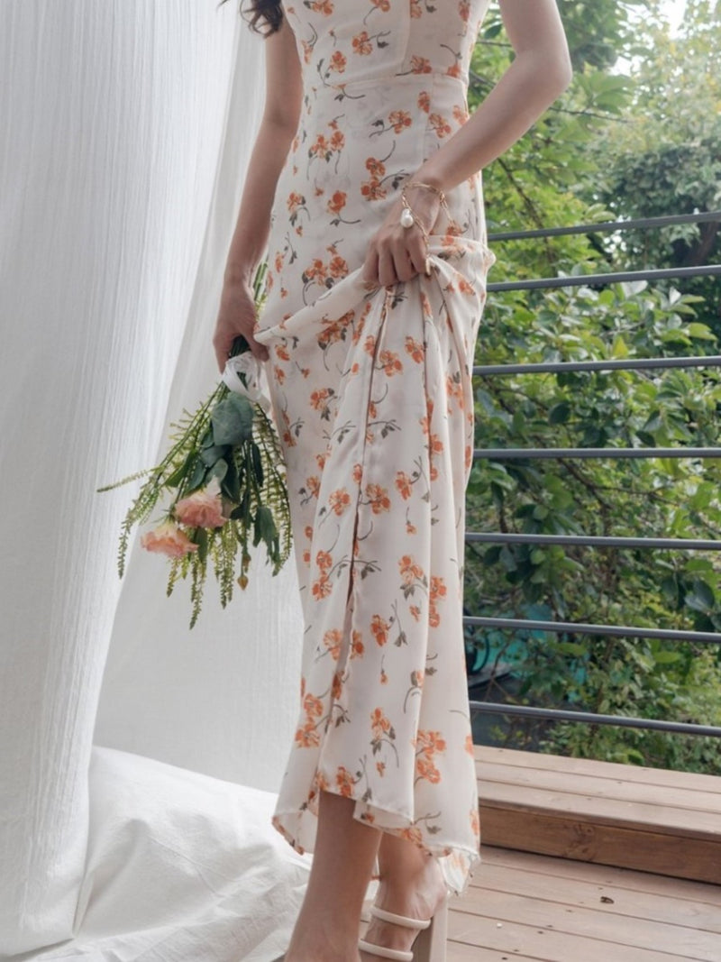 SHOESTRING STRAP ORANGE FLORAL DRESS