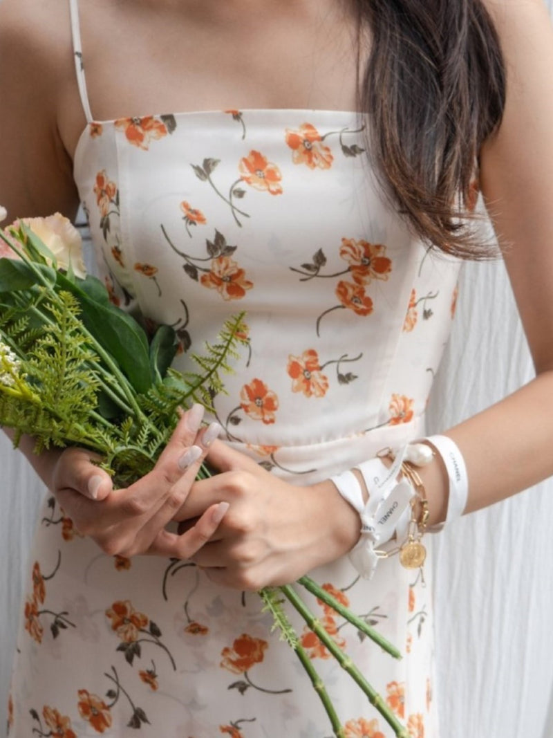 SHOESTRING STRAP ORANGE FLORAL DRESS