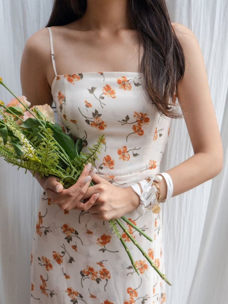 SHOESTRING STRAP ORANGE FLORAL DRESS