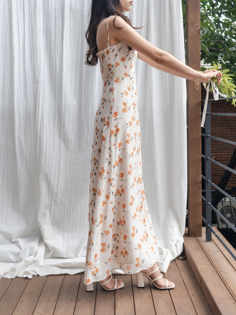 SHOESTRING STRAP ORANGE FLORAL DRESS