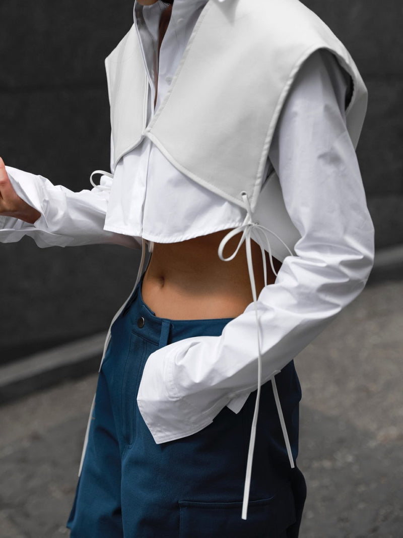 SHOULDER LAYERED VEGAN LEATHER VEST