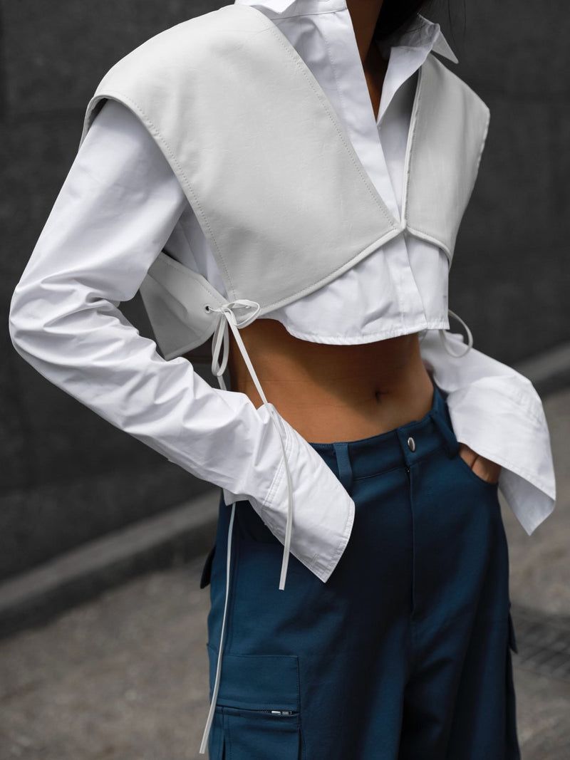 SHOULDER LAYERED VEGAN LEATHER VEST