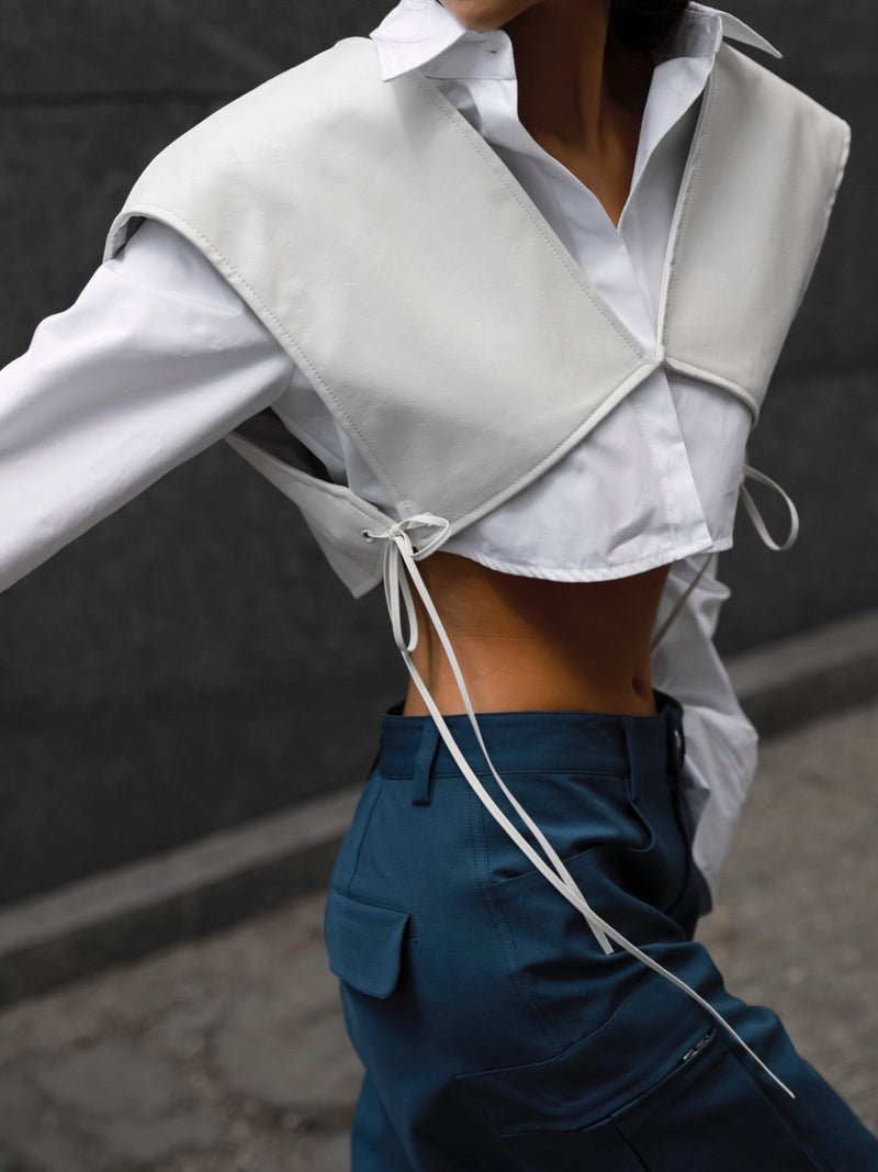 SHOULDER LAYERED VEGAN LEATHER VEST