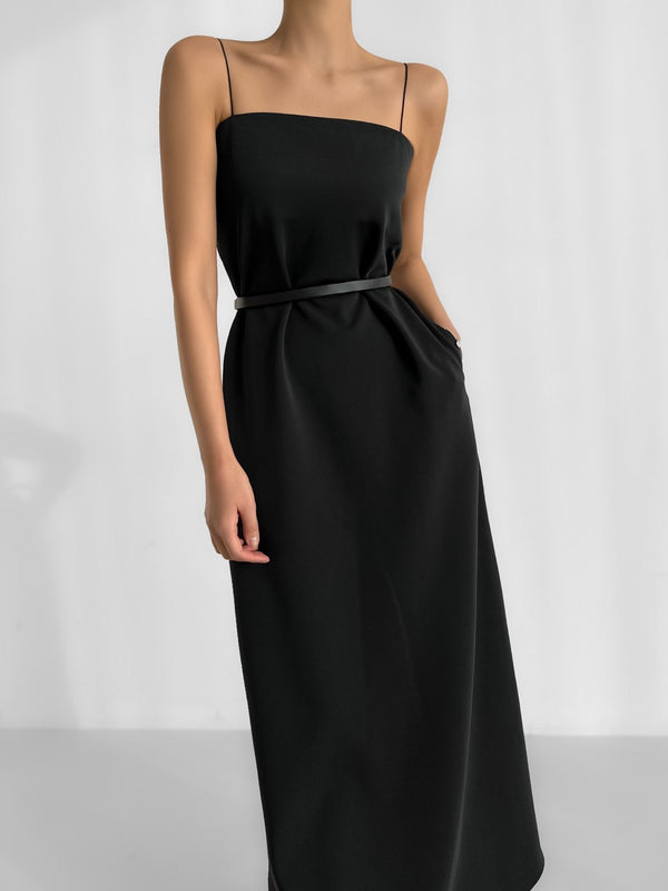 SHOULDER STRAP FLARED MAXI DRESS