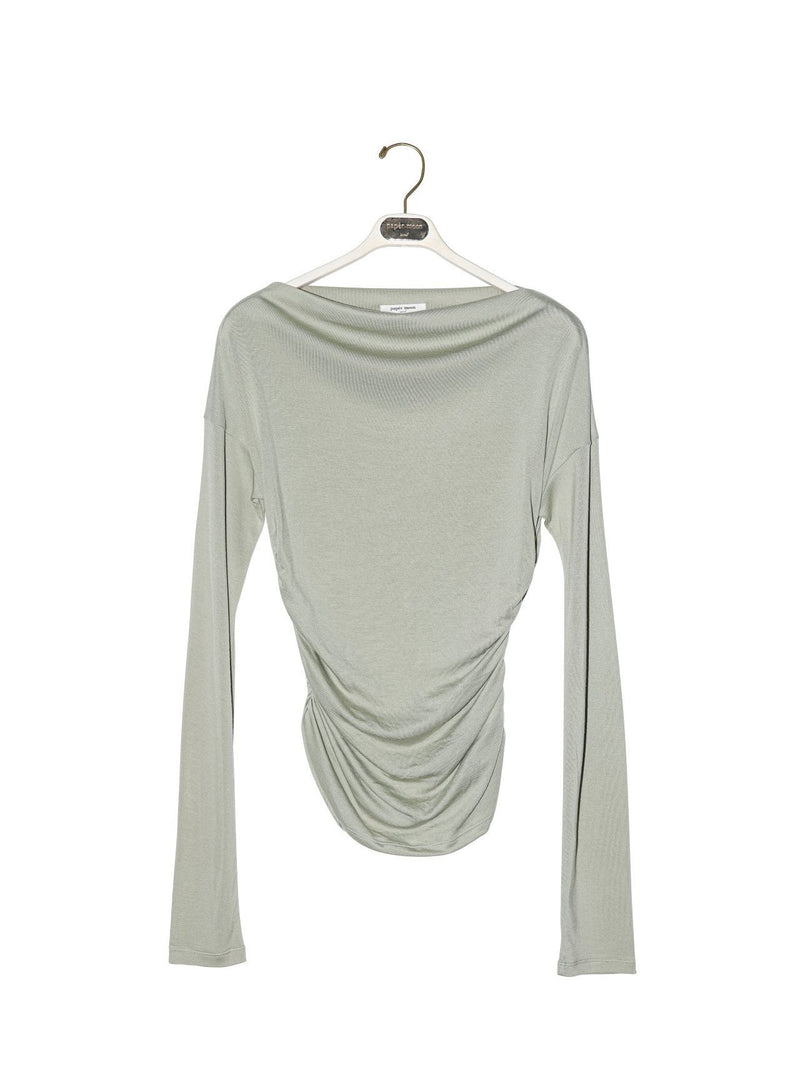 SIDE SHIRRED DRAPED DETAIL BOATNECK TOP