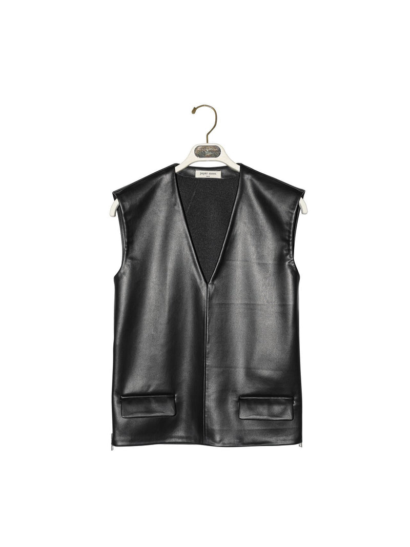 SIDE ZIP DETAIL VEGAN LEATHER VEST