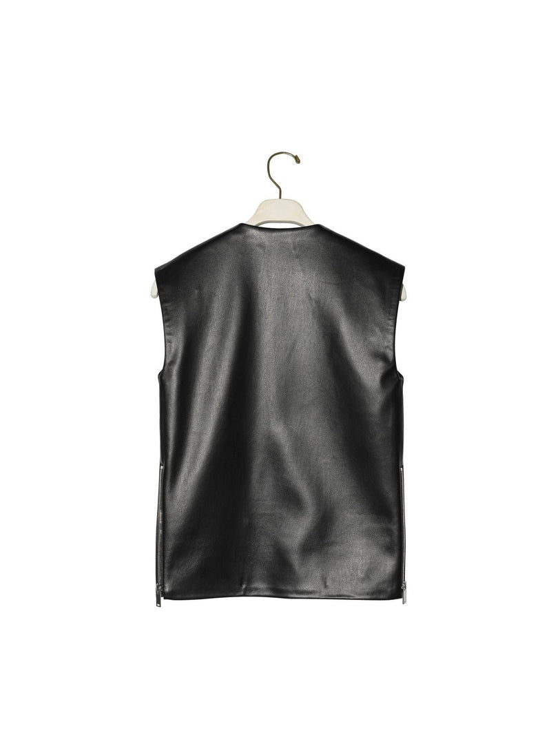 SIDE ZIP DETAIL VEGAN LEATHER VEST