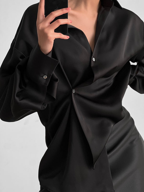 SILK UNBALANCED WRAP BLOUSE