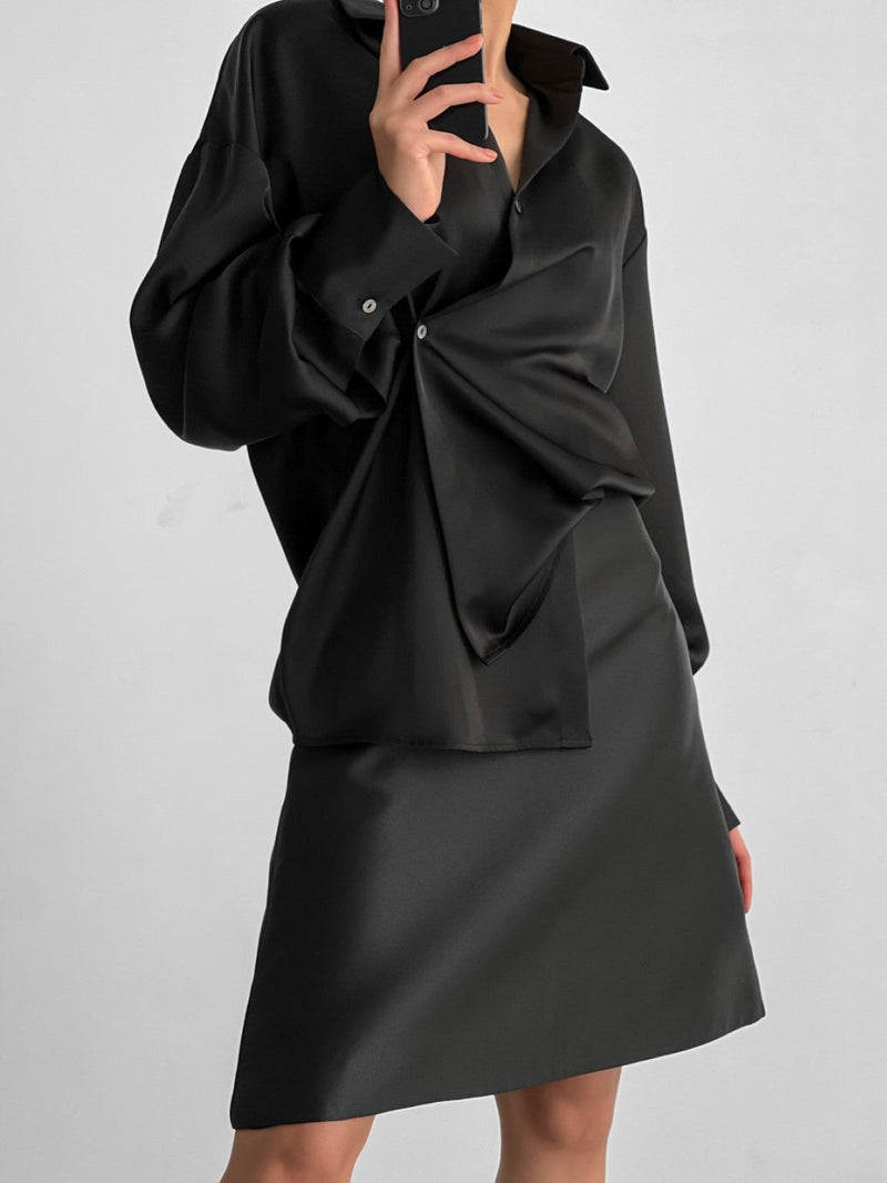 SILK UNBALANCED WRAP BLOUSE