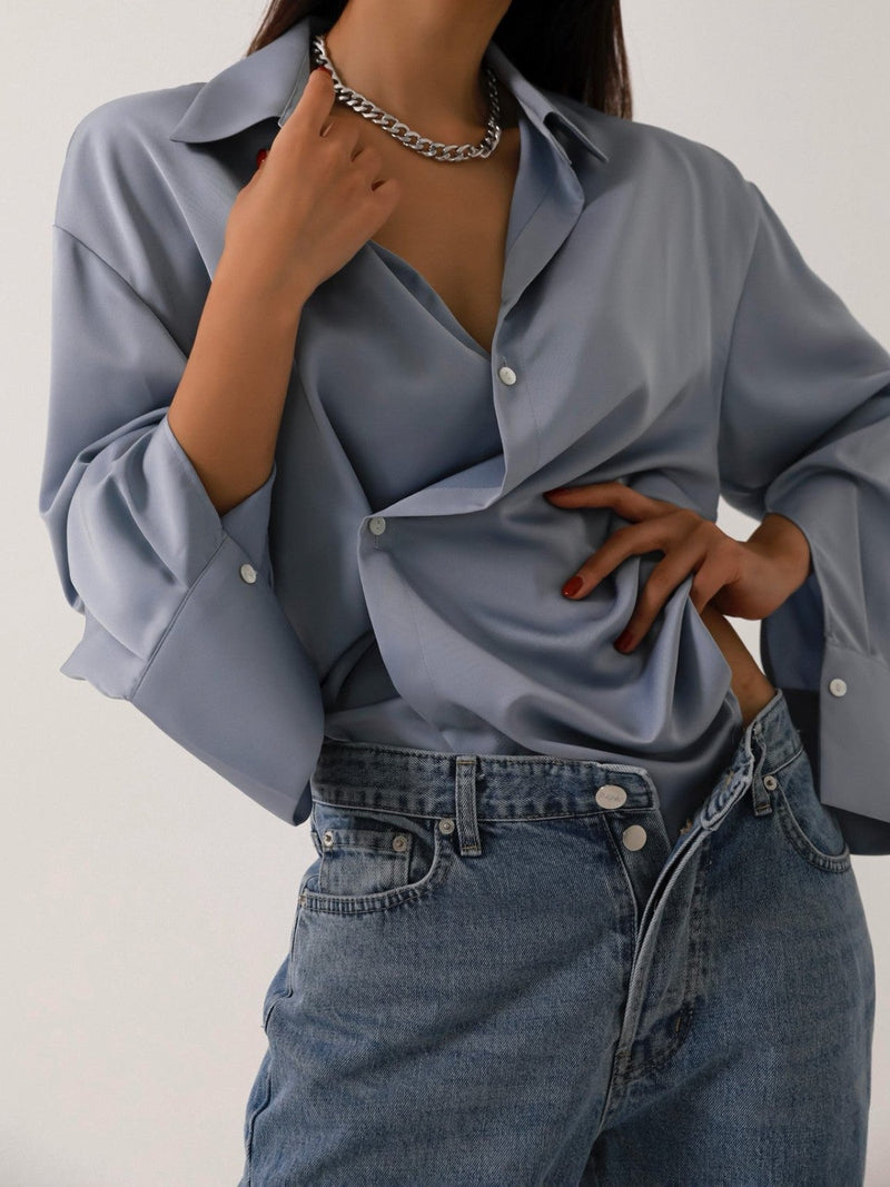 SILK UNBALANCED WRAP BLOUSE