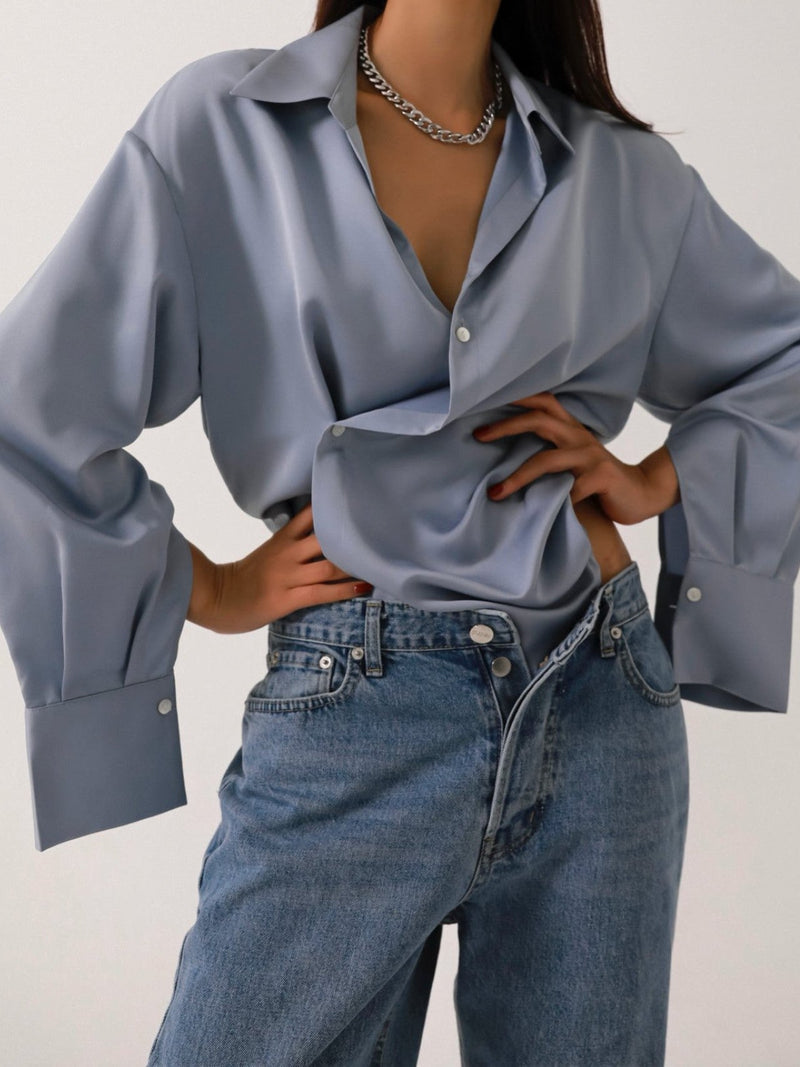 SILK UNBALANCED WRAP BLOUSE