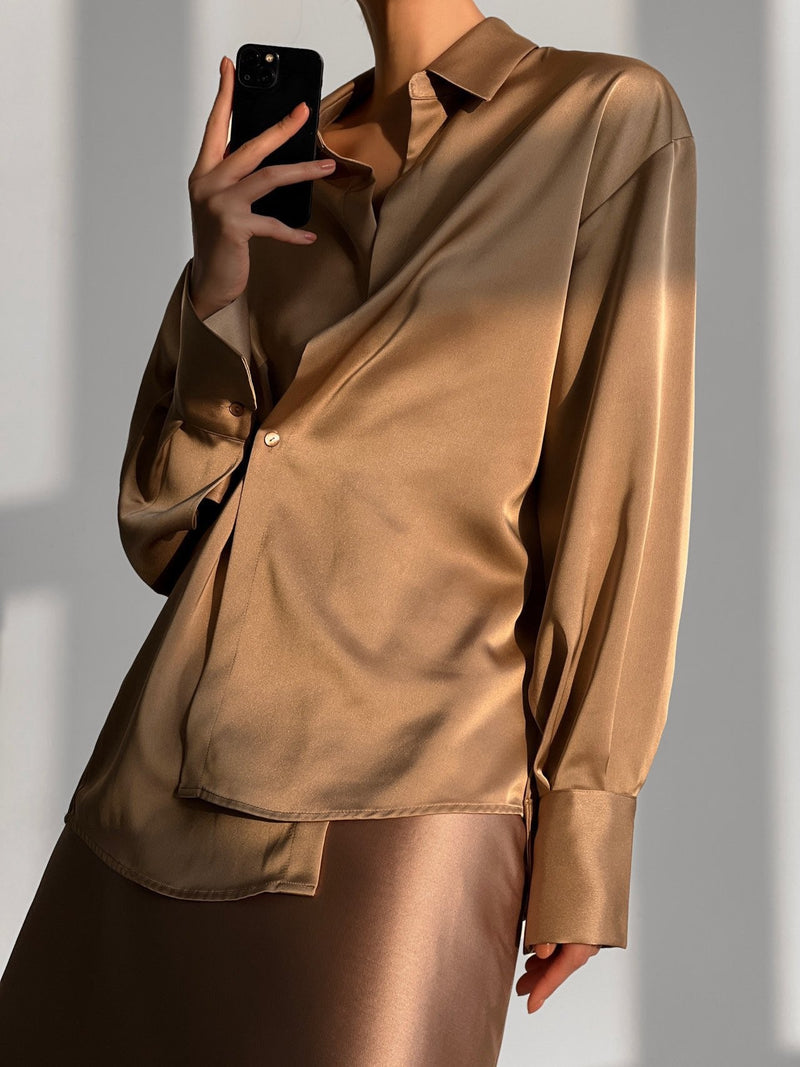 SILK UNBALANCED WRAP BLOUSE