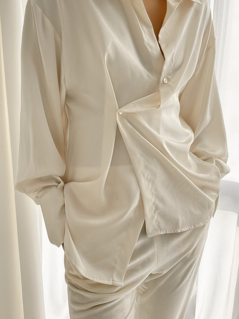 SILK UNBALANCED WRAP BLOUSE