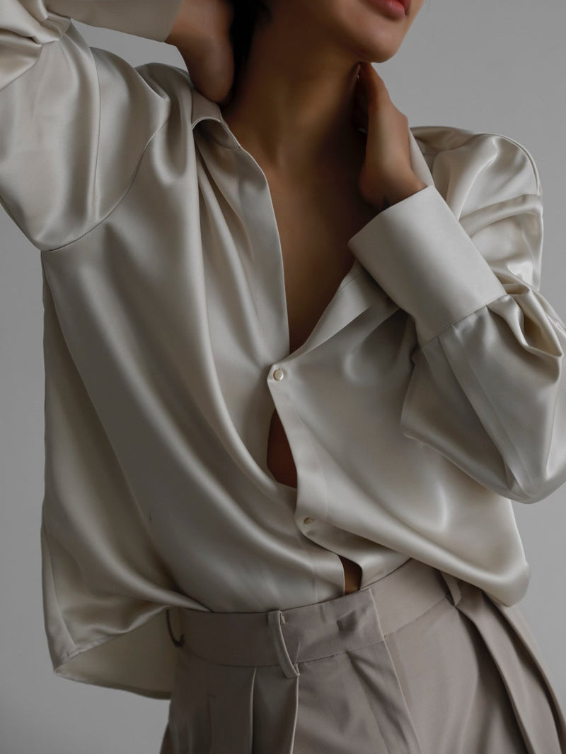 SILK UNBALANCED WRAP BLOUSE