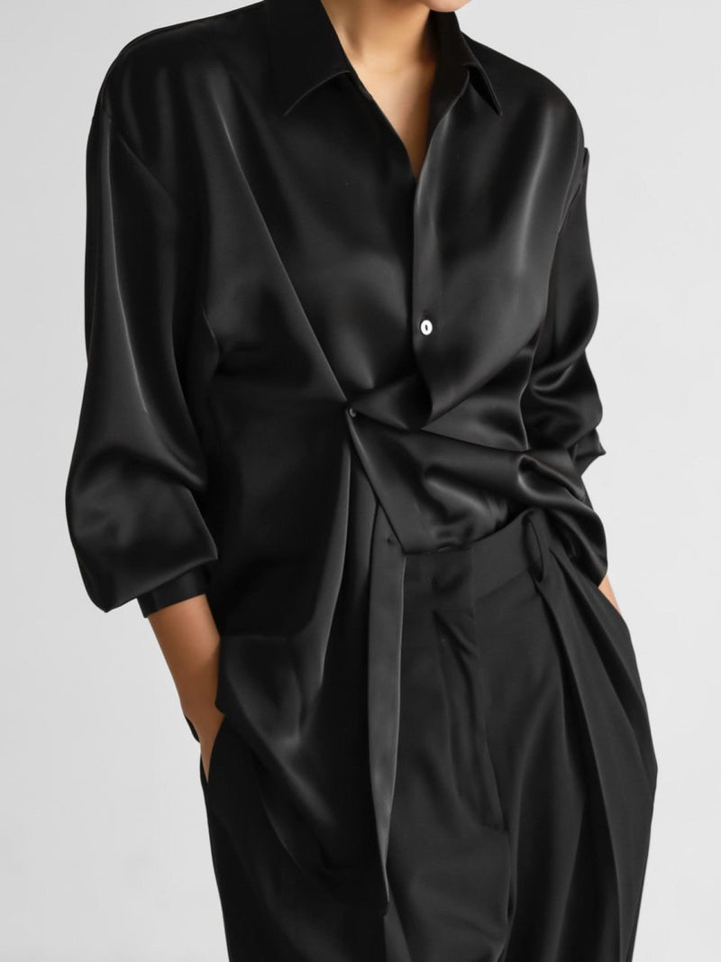 SILK UNBALANCED WRAP BLOUSE