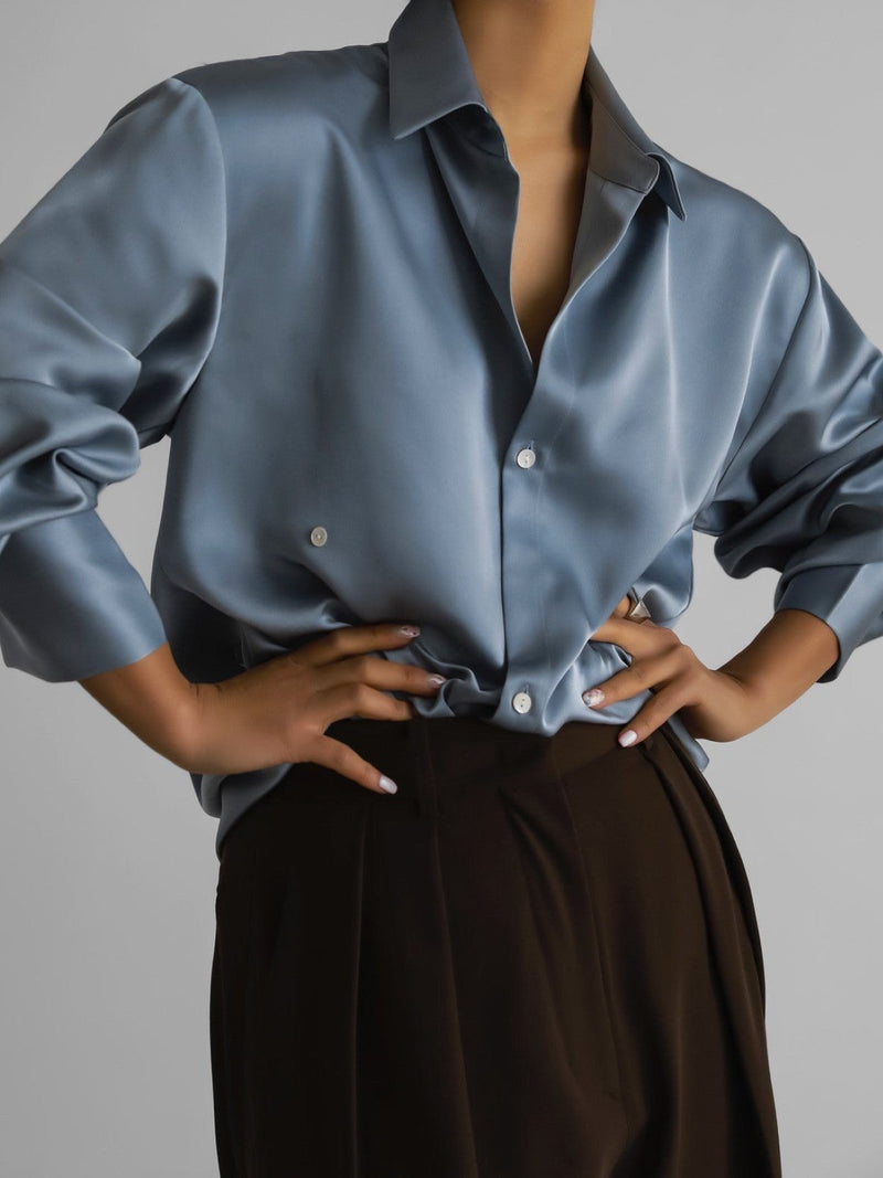 SILK UNBALANCED WRAP BLOUSE