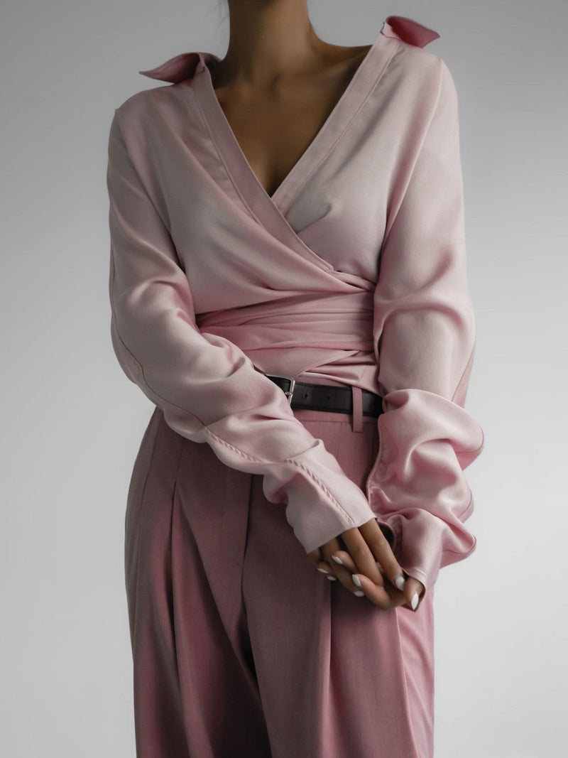 SILKY LONG SLEEVE WRAP BLOUSE