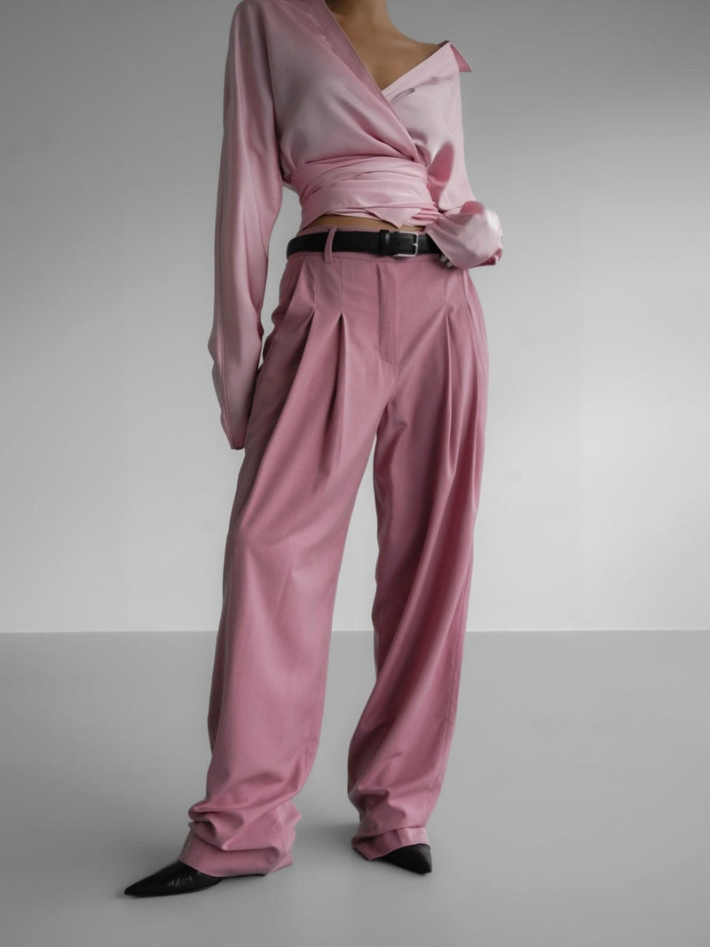 SILKY LONG SLEEVE WRAP BLOUSE