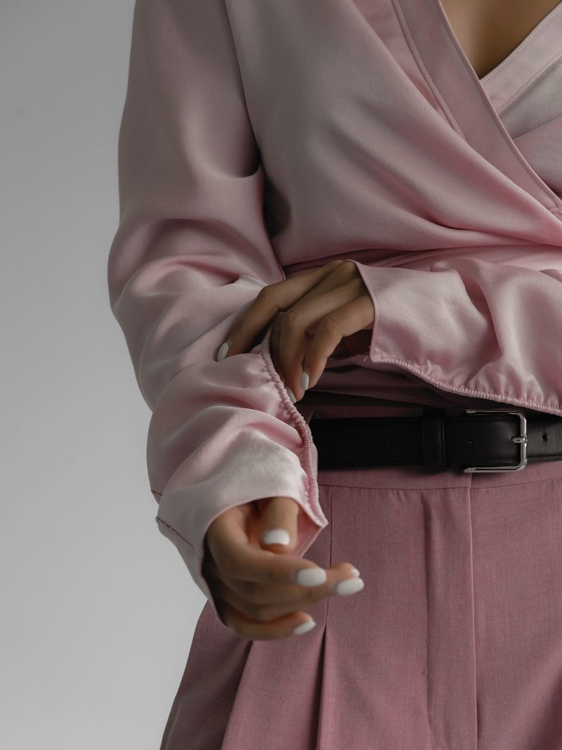 SILKY LONG SLEEVE WRAP BLOUSE
