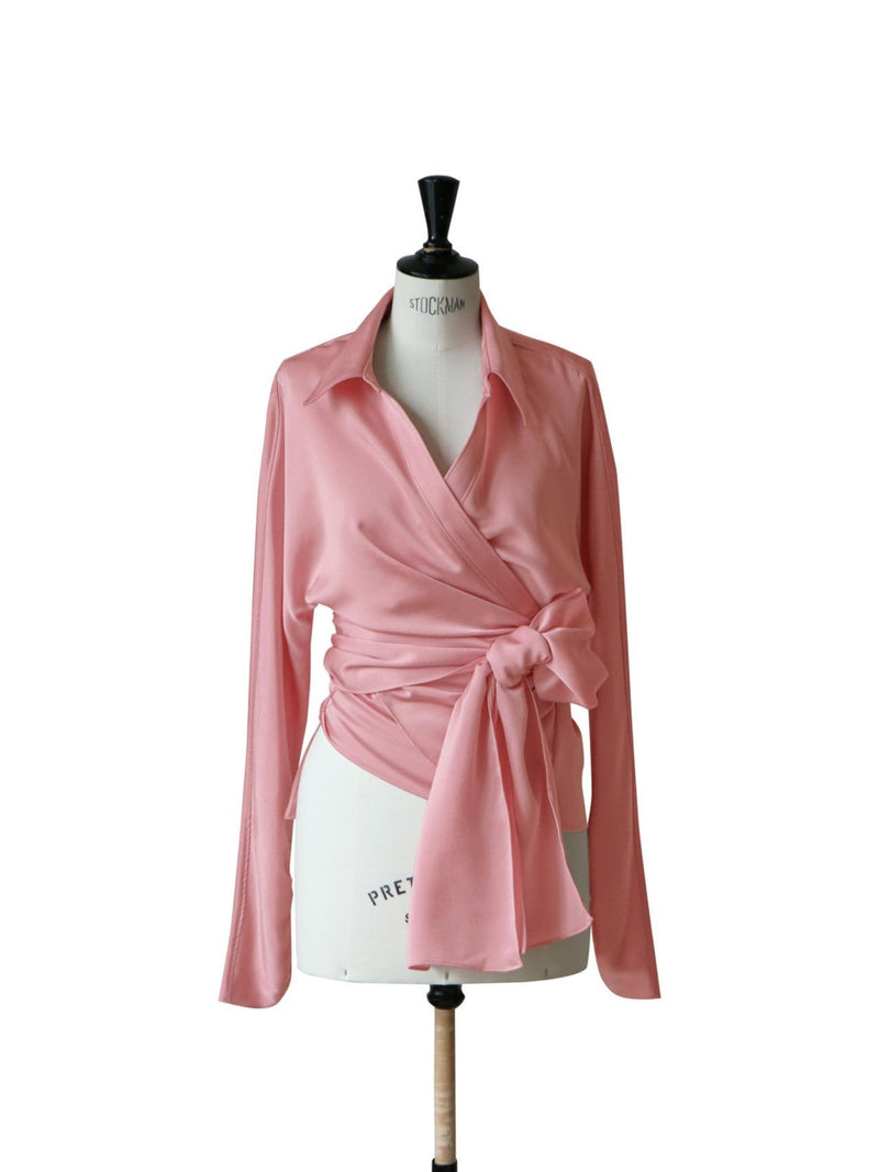 SILKY LONG SLEEVE WRAP BLOUSE