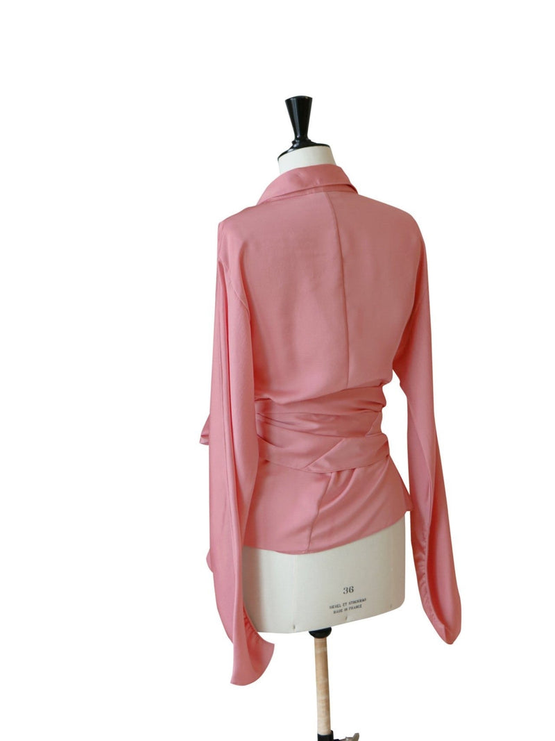 SILKY LONG SLEEVE WRAP BLOUSE