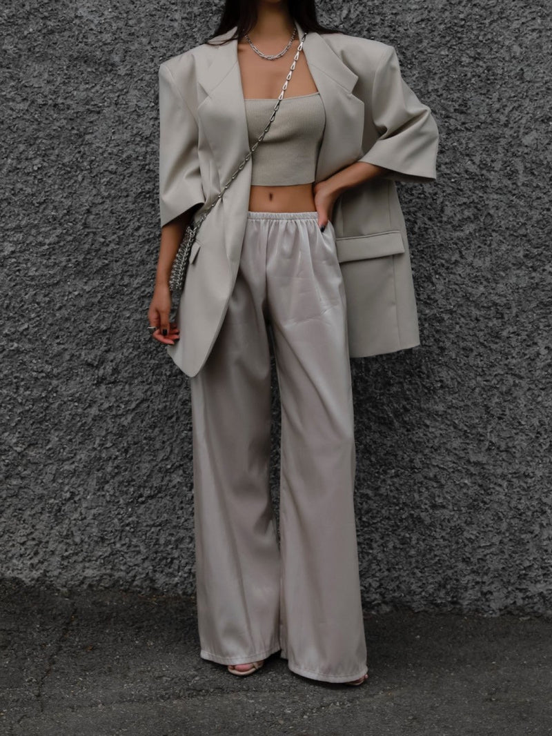 SILKY BANDED WIDE TROUSERS