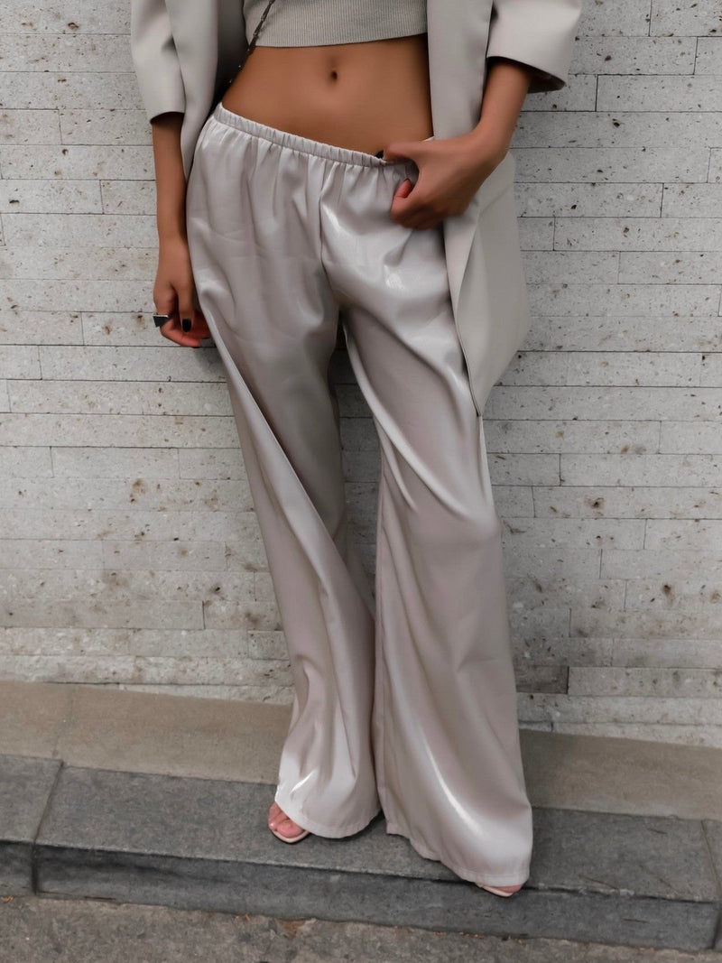 SILKY BANDED WIDE TROUSERS