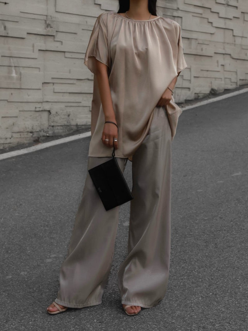 SILKY BANDED WIDE TROUSERS