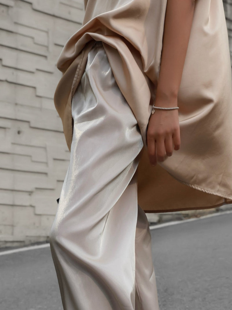 SILKY BANDED WIDE TROUSERS