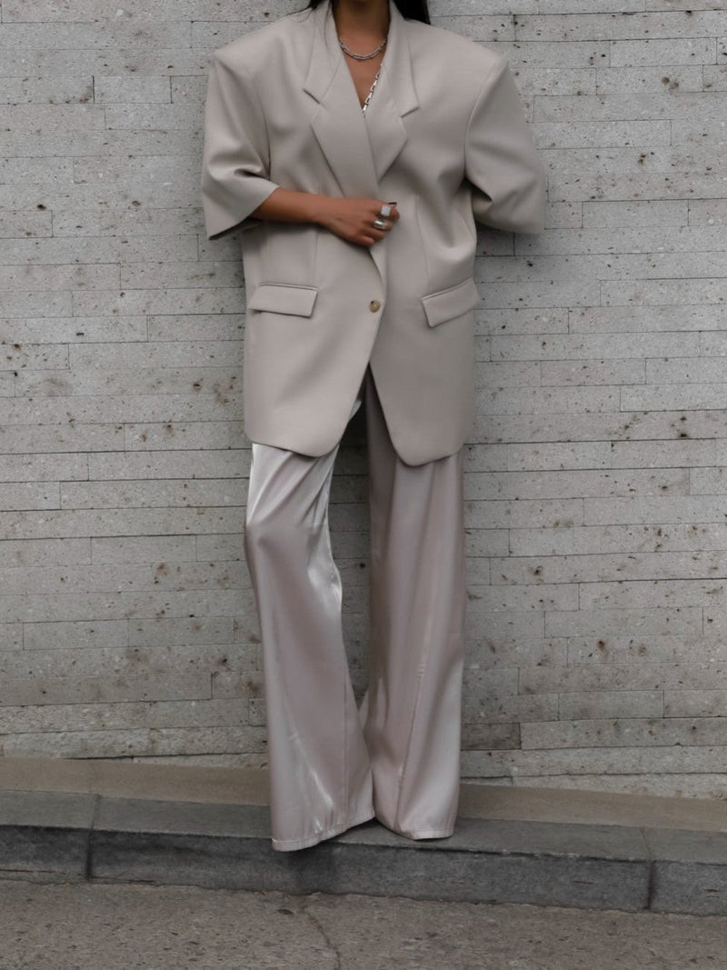 SILKY BANDED WIDE TROUSERS