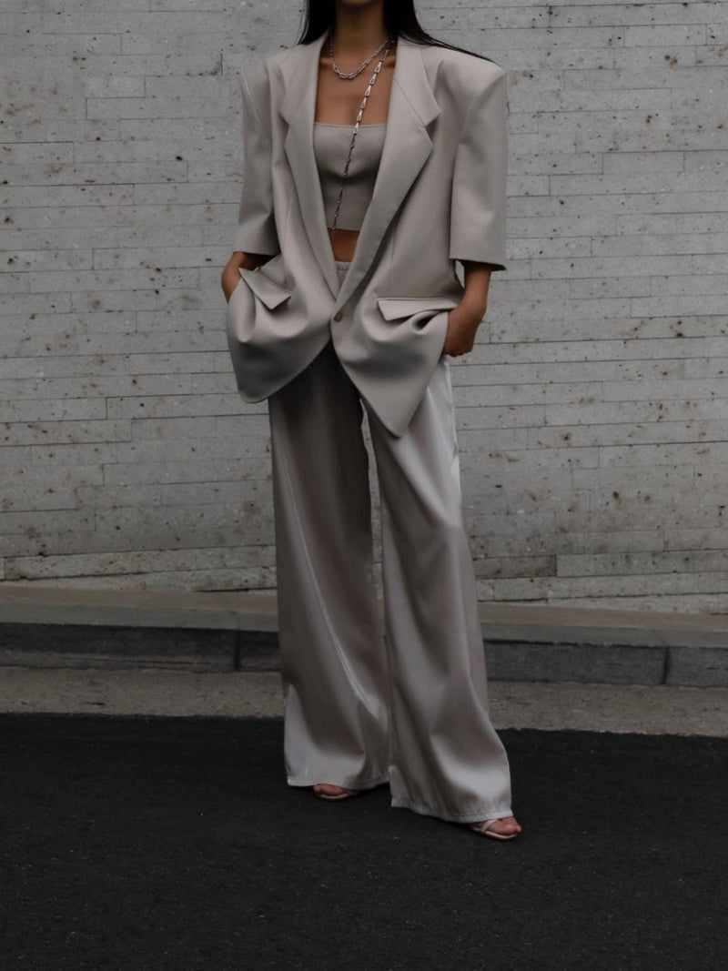 SILKY BANDED WIDE TROUSERS