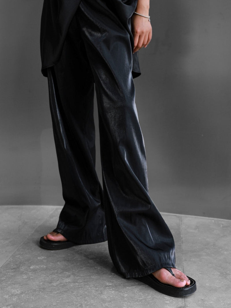 SILKY BANDED WIDE TROUSERS