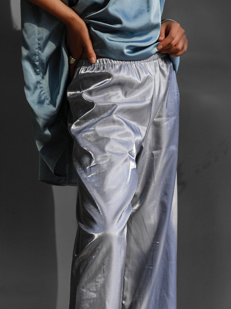 SILKY BANDED WIDE TROUSERS