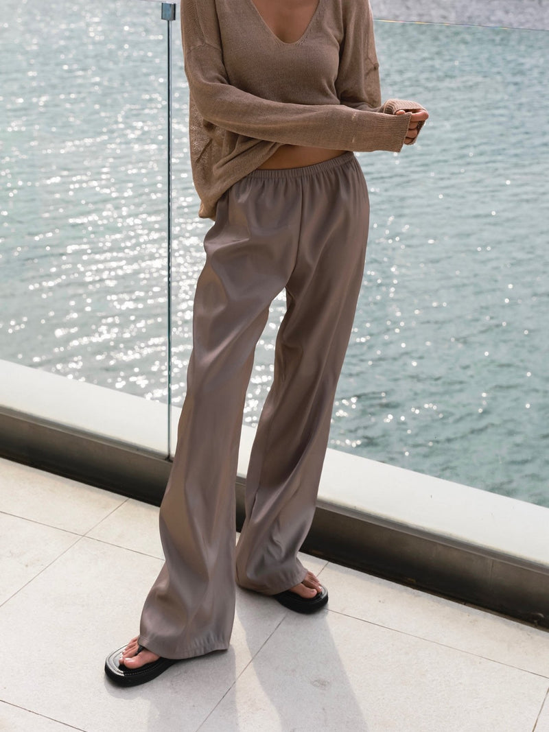 SILKY BANDED WIDE TROUSERS