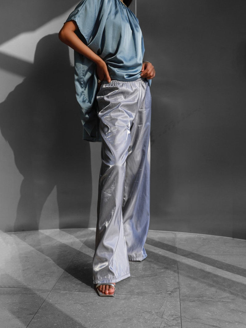 SILKY BANDED WIDE TROUSERS