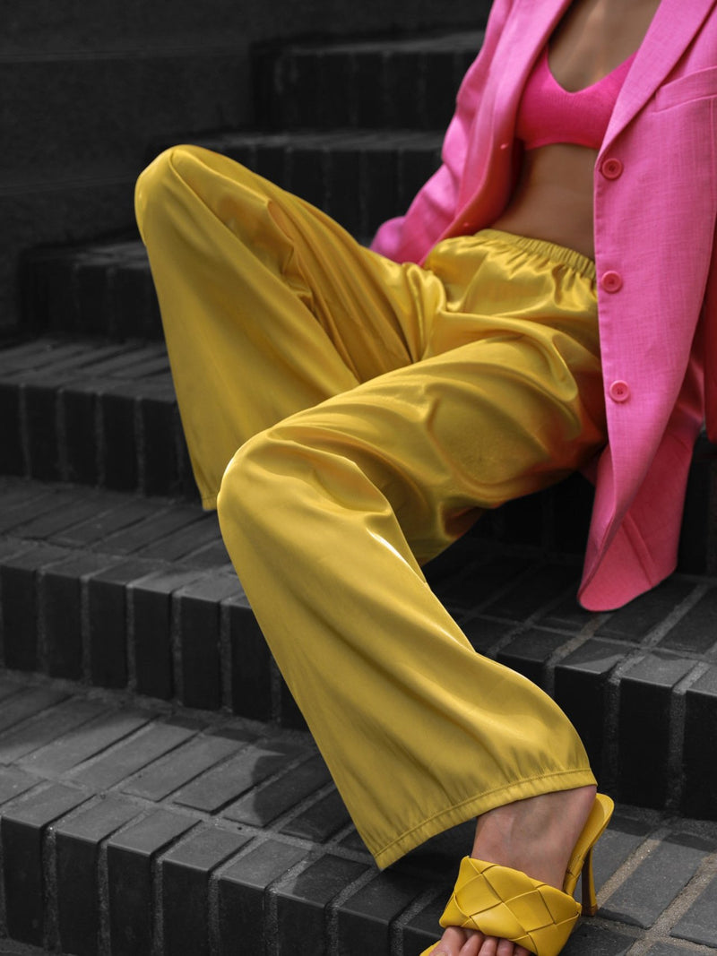 SILKY BANDED WIDE TROUSERS