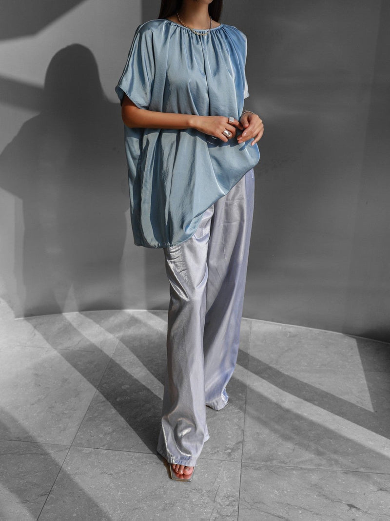 SILKY BANDED WIDE TROUSERS