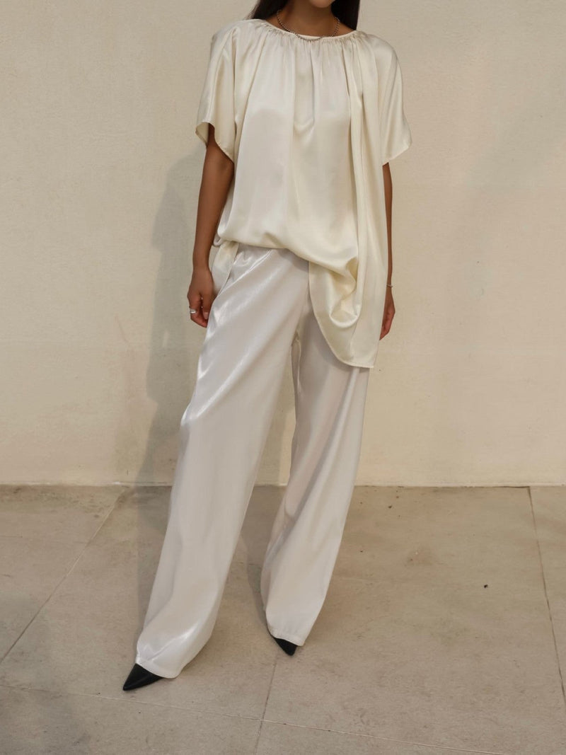 SILKY BANDED WIDE TROUSERS