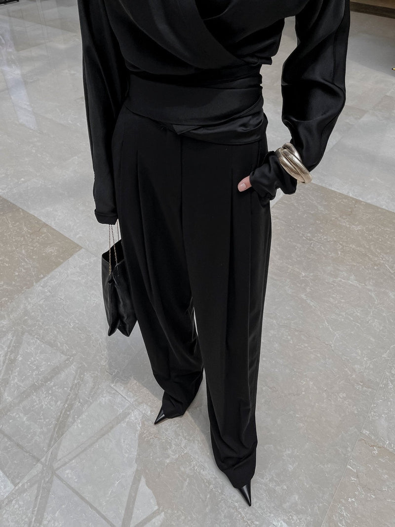 SILKY LONG SLEEVE WRAP BLOUSE