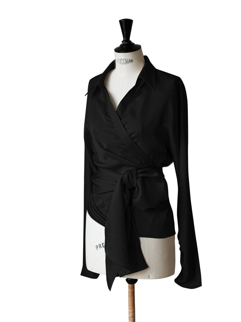 SILKY LONG SLEEVE WRAP BLOUSE
