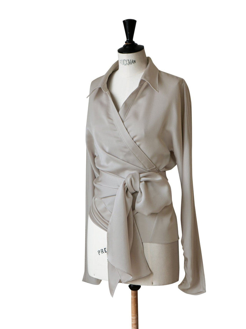 SILKY LONG SLEEVE WRAP BLOUSE