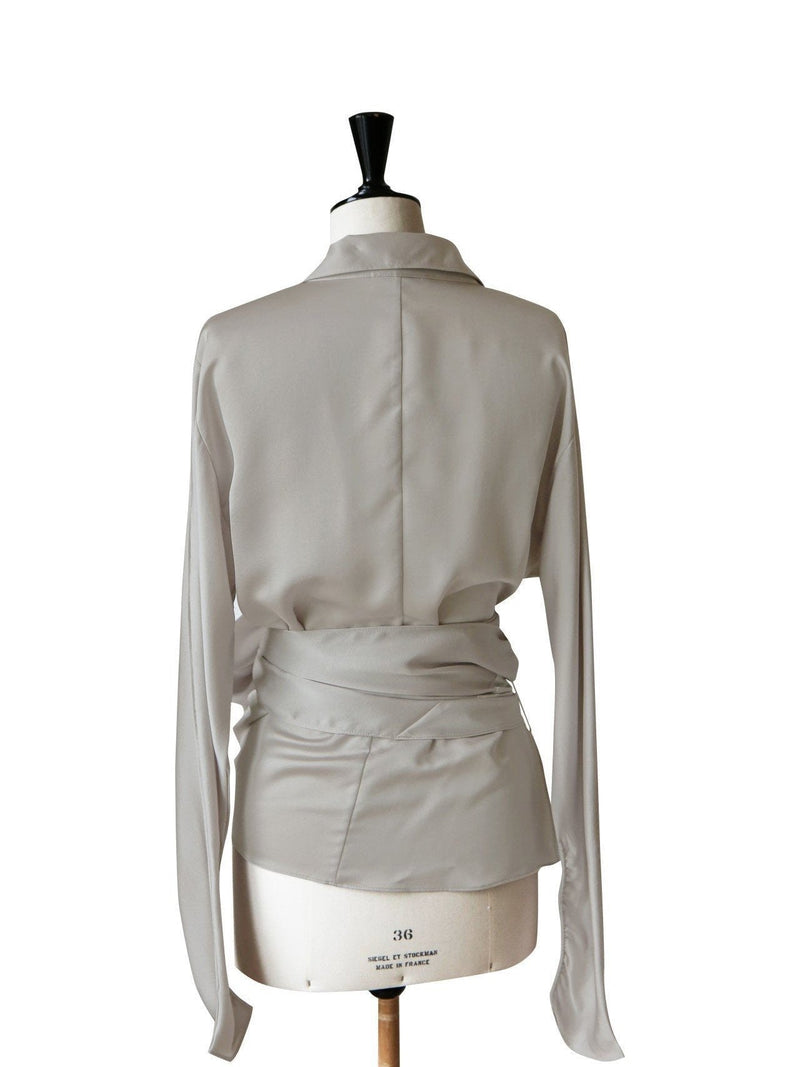 SILKY LONG SLEEVE WRAP BLOUSE